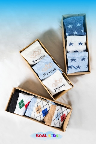 18 Çift Erkek Bebek Çorap Kutulu Patik Boy Set Yıldız, Prens Ve Desenli Modeller Çok Renkli