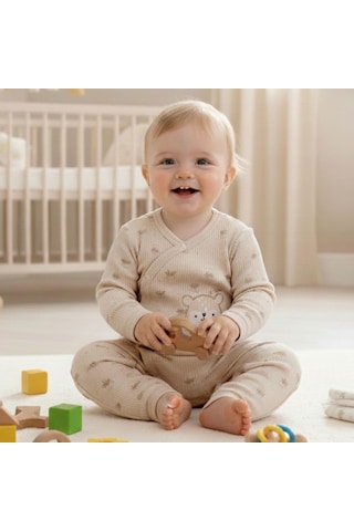 Sebi Bebe Kruvaze Geyikli Patiksiz Tulum 1143 Bej