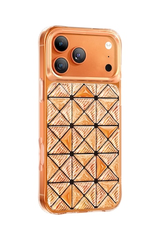 İphone 18 Pro Max Uyumlu Kılıf 3d Buz Blok Desenli Zore Paris Kairo Tpu Kapak Turuncu