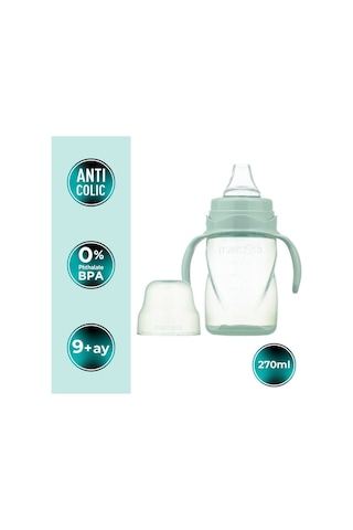 Mamajoo Antikolik Biberon 150 ml & Antikolik Akıtmaz Alıştırma Bardağı 270 ml – Powder Green