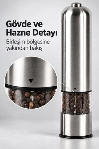 Şeffaf Hazneli Tuz Karabiber Öğütücü Pilli Taşınabilir Mutfak Aleti Diğer