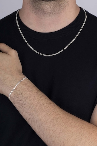 Gümüş Pazarım 925 Ayar Gümüş Erkek Gurmet Zincir Kolye Bileklik Kombini Çok Renkli