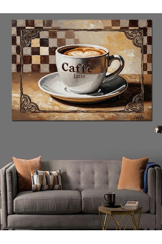 Ahşap Tablo Retro Kahve Fincanı Ve Kafe Yazısı