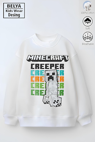 Belyakidswear Tam Kalıp Oversize Erkek Çocuk Pamuğa Pamuk 3 İplik Kumaş Min1 Tasarım Sweatshirt Beyaz