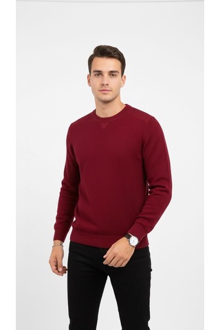 Plus Scorpion Erkek Triko Kazak Bisiklet Yaka, Regular Fit, Dört Mevsim Bordo