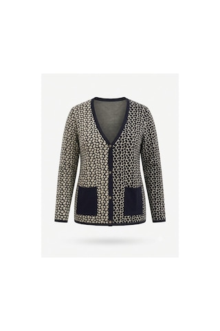 Onno Style Women Çelik Örgü Klasik Leopar Desen Triko Ceket Lacivert