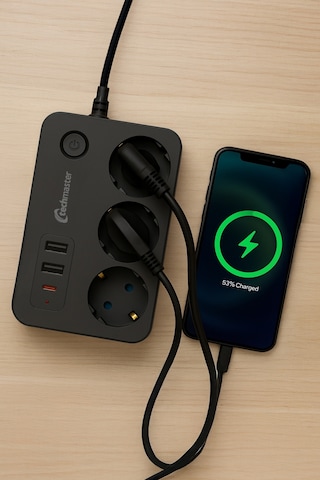 Techmaster 2 Usb + Type-c Akım Ve Çocuk Korumalı 3lü Kare Priz 5mt Diğer