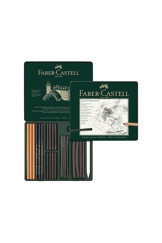 Faber-Castell Pitt Monochrome 24’lü İşlenmiş Kömür Seti – Profesyonel Karakalem ve Eskiz Seti