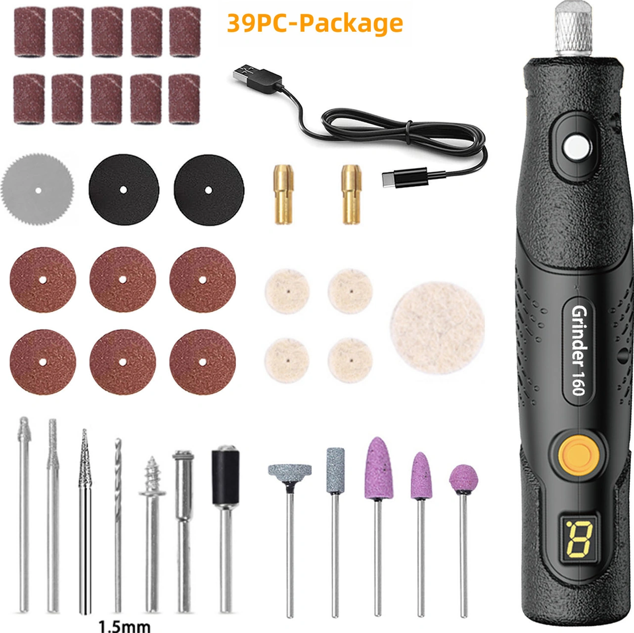 Skycity Usb Şarjlı El Tipi Minik Elektrikli Taşlama Makinesi - Delme, Oymak, Kesme, Parlatma İçin 5 Seviye Hız Ayarlı 39 Aksesuar Seti
