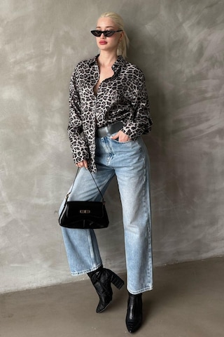 Madmext Siyah Leopar Desen Kadın Gömlek Mg2296 Siyah