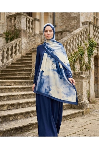 Moda Nuda Batik Desenli Pamuk Soft Şal Lacivert Batik - Mira İpek