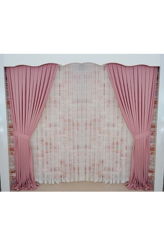 Gül Renk Fon Kadife Perde Çift Kanat 1/3 Sık Pileli Dikim V-27 Gül