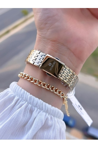 Homies Çelik Kordon 2 Yıl Garantili 30 Mt Suya Dayanıklı Kadın Kol Saati+bileklik Hm.06s01.3 Sarı