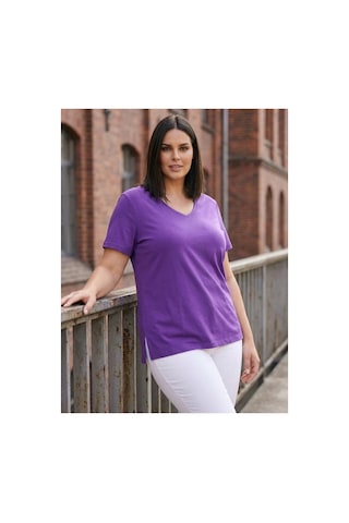 Hanezza Kadın Büyük Beden V Yaka Yanı Yırtmaçlı Pamuklu Viskon T- Shirt Serifikalı Kumaş Mor - 30798238 Mor