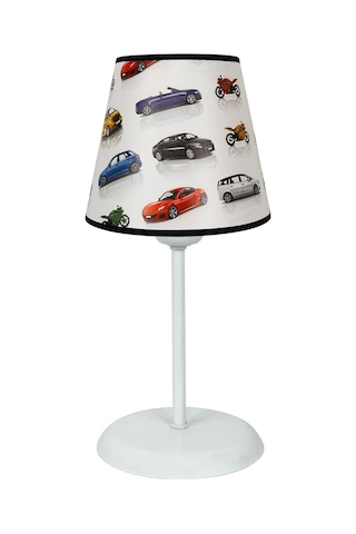 Şenay Aydınlatma Çocuk Odası Konik Pvc Abajur-Beyaz Arabalar Diğer
