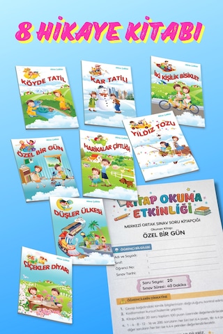 2. 3. Sınıflar İçin Tavsiyeli Parıltılı Çocuk Hikayeleri Kutulu 8 Kitap + Değerlendirme Soruları