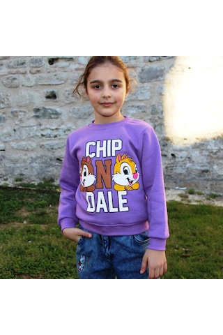 Chıp One Dale Baskılı Kız Çocuk Sweatshirt Mor