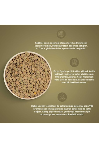 Altunsa Yeşil Mercimek Yerli 900 G
