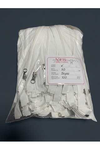 Yfs Fermuar Tip 10 Naylon Dişli Separe Fermuar Beyaz 5 Adet 80 Cm