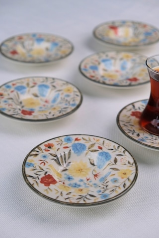 Tabak Evi Porselen Fiori Çay Tabağı Seti 12cm 6 Parça Bns6ctprs1217 Çok Renkli