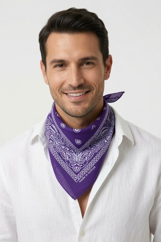 Mollycrush Unisex Mor Şal Desenli Fular Günlük Saç Aksesuarı, Boyunluk Ve Outdoor Bandana Mor