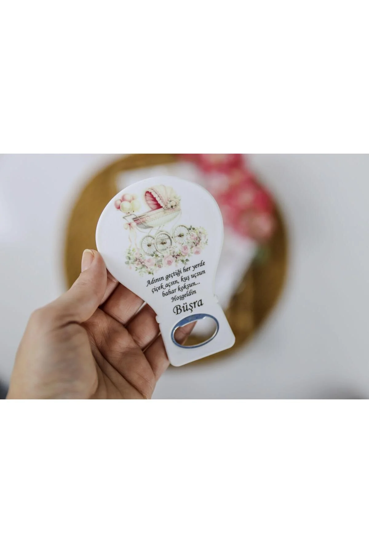 Bebek Arabası Temalı Yeni Doğan Kız Bebek Balon Açacak Magnet, Kız Bebek Hediyelik Magnetleri 50li Beyaz