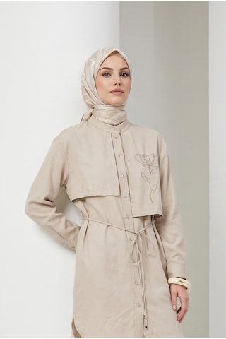 Armine Trend Aller Detaylı Beli İpli Çiçek Desen İşlemeli Tunik Taş 26yt407