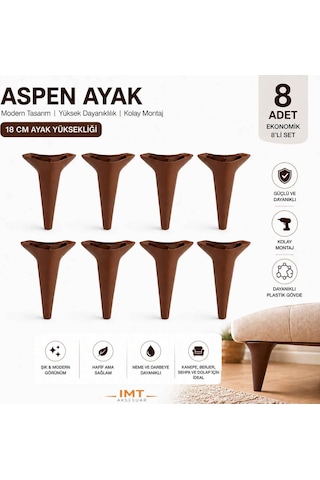 İMT AKSESUAR Aspen 18 Cm Beyaz 8'li Set Ceviz Koltuk Baza Dolap Tv Ünitesi Yatak Odası Konsol Ayağı