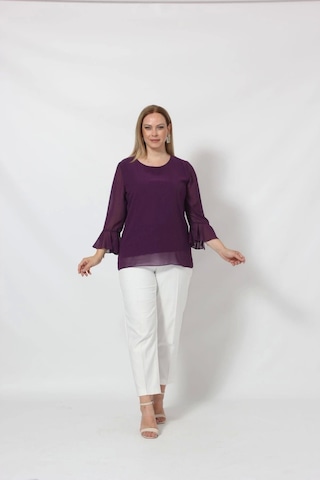 3119m Mürdüm Kolu Valon Ve Bağcık Detaylı Bluz Mürdüm