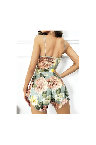 Findit Özel Tasarım Çiçek Desenli İnce Askılı Dantel İşlemeli Göğüs Dekolteli Mini Şortlu Babydoll Siyah