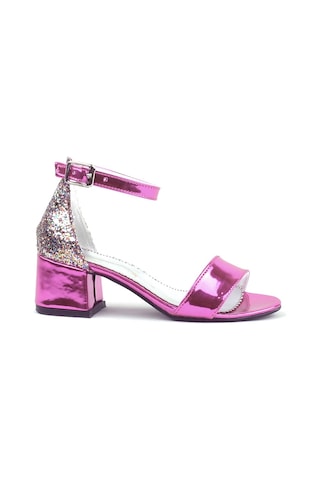 Hapshoe Kids Fuşya Rugan Simli Kalın Topuklu Kız Çocuk Abiye Ayakkabı Pembe