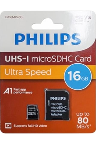 Philips Fm16mp45b/00 16gb Class10 Uhs-ı U1 Tf Adaptörlü Micro Sdhc Hafıza Kartı