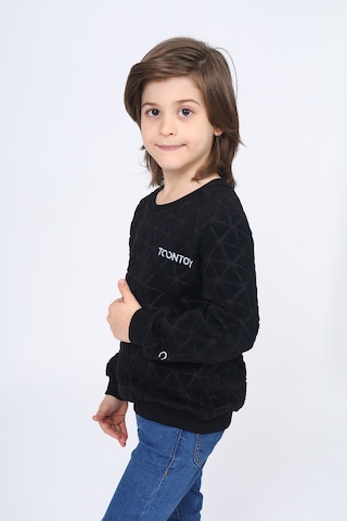 Toontoy Kids Toontoy Unisex Çocuk Nakışlı Sweatshirt Siyah