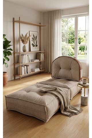 Reyo Pufymax Comfy Zen Oval Bohem Yatak Olabilen Katlanır Berjer & Modüler Yer Yatağı 75x75x 90 Cm Altın