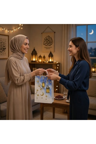 Ramazan Kandil Temalı Hediyelik Karton Çanta 26x40x8 Cm İftar Dağıtım