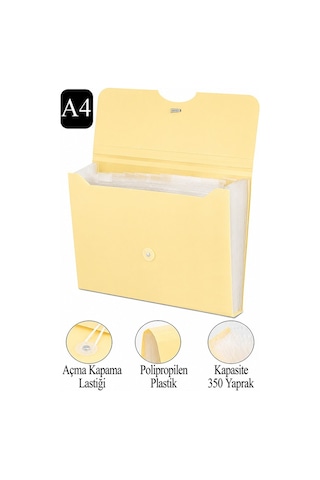 Körüklü Dosya 13 Bölmeli Pastel Sarı 1 Adet A4 Akardiyon Dosya Düzenleyici 13 Cepli Lastikli Dosya Belge Düzenleyici Çok Renkli