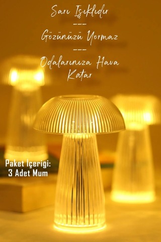 3 Adet Led Mum Kristal Tip Pil Dahil Dumansız Alev Ledli Yapay Dekoratif Mum Işığı Şeffaf Pt429 ŞEFFAF