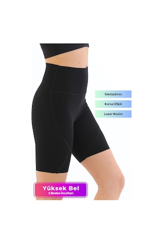 Özel Üretim Toparlayıcı Sıkılaştırıcı Vücut Şekillendirici Lazer Kesim Rahat Biker Kesim Kısa Tayt SiYAH