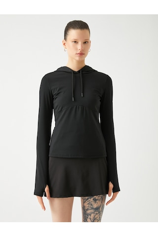 Koton Koşu Sweatshirt Kapüşonlu Yumuşak Tuşe Dokulu Dar Kesim Siyah 4wak10014nk