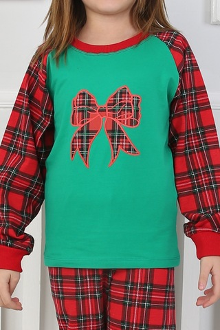 Kız Çocuk Pijama Takımı Papyon Yeşil