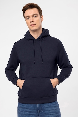 Süvari Oversize Geniş Kesim Pamuklu Yumuşak Dokulu Içi Polarlı Basic Kapüşonlu Sweatshirt Lacivert