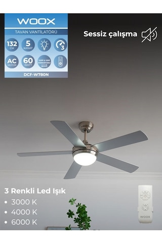 Woox İleri Geri Fonksiyonlu 5 Kanatlı Fan Ve Işıklı Uzaktan Kumandalı Tavan Vantilatörü Gri