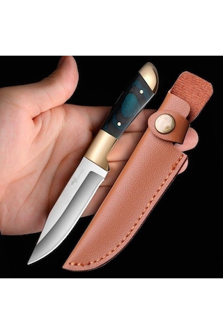 Valkyrie Paslanmaz Çelik Kamp Bıçağı 16 Cm Outdoor Av Bıçağı Deri Kılıflı Kompakt Bıçak Yeşil Yeşil