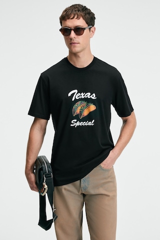 Grimelange CRISP Erkek Oversize %100 Pamuk Baskılı Yuvarlak Yaka Siyah T-Shirt