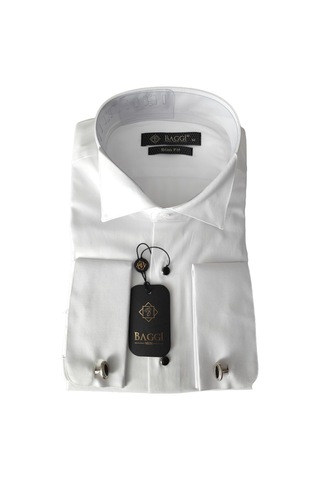 Baggi Man Baggi Atayaka Slim Fit Metal Düğmeli %100 Pamuk Gömlek Beyaz