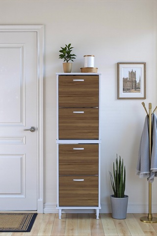 Eliusta Elenio 52 Cm Genişlik Ceviz Renk Ayaklı 4 Kapaklı Ayakkabılık 52x168x26 Cm Ayakkabılık Ceviz