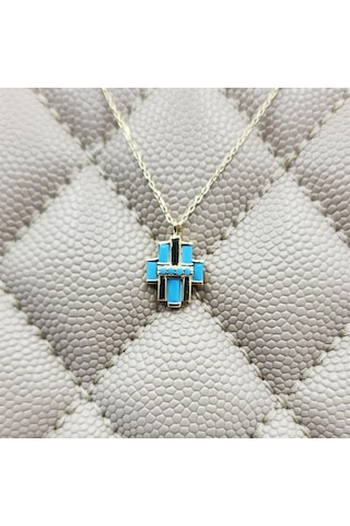 Çoklu Baget Enerji 925 Ayar Gümüş Kolye Firuze Taşlı Tasarım Baget Hediye 925 Ayar Gümüş Kolye 43 Cm