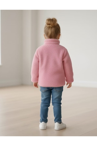 Smalltouch Unisex Çocuk Yumuşak Dokulu Astarlı Fermuarlı Cepli Peluş Hırka Pembe