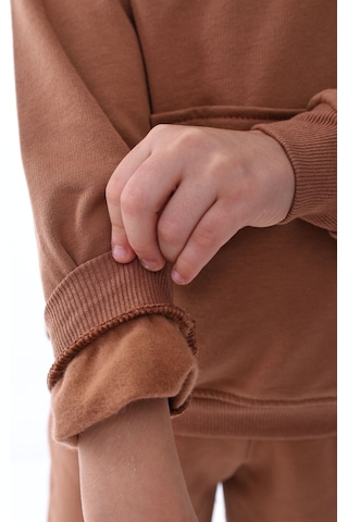 Basic Kapüşonlu Şardonlu Kanguru Cep Detaylı Çocuk Sweatshirt 3-10 Yaş Ekru Kahverengi