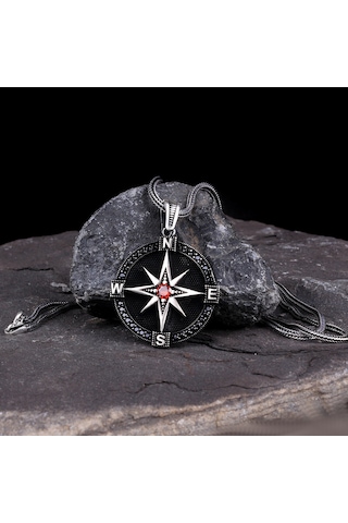 Zirkon Taşlı Pusula Model 925 Ayar Gümüş Kolye